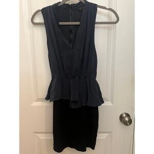 Alice + Olivia Women's Silk Rayon Poppy Peplum Mini Dress Color Block Navy Black